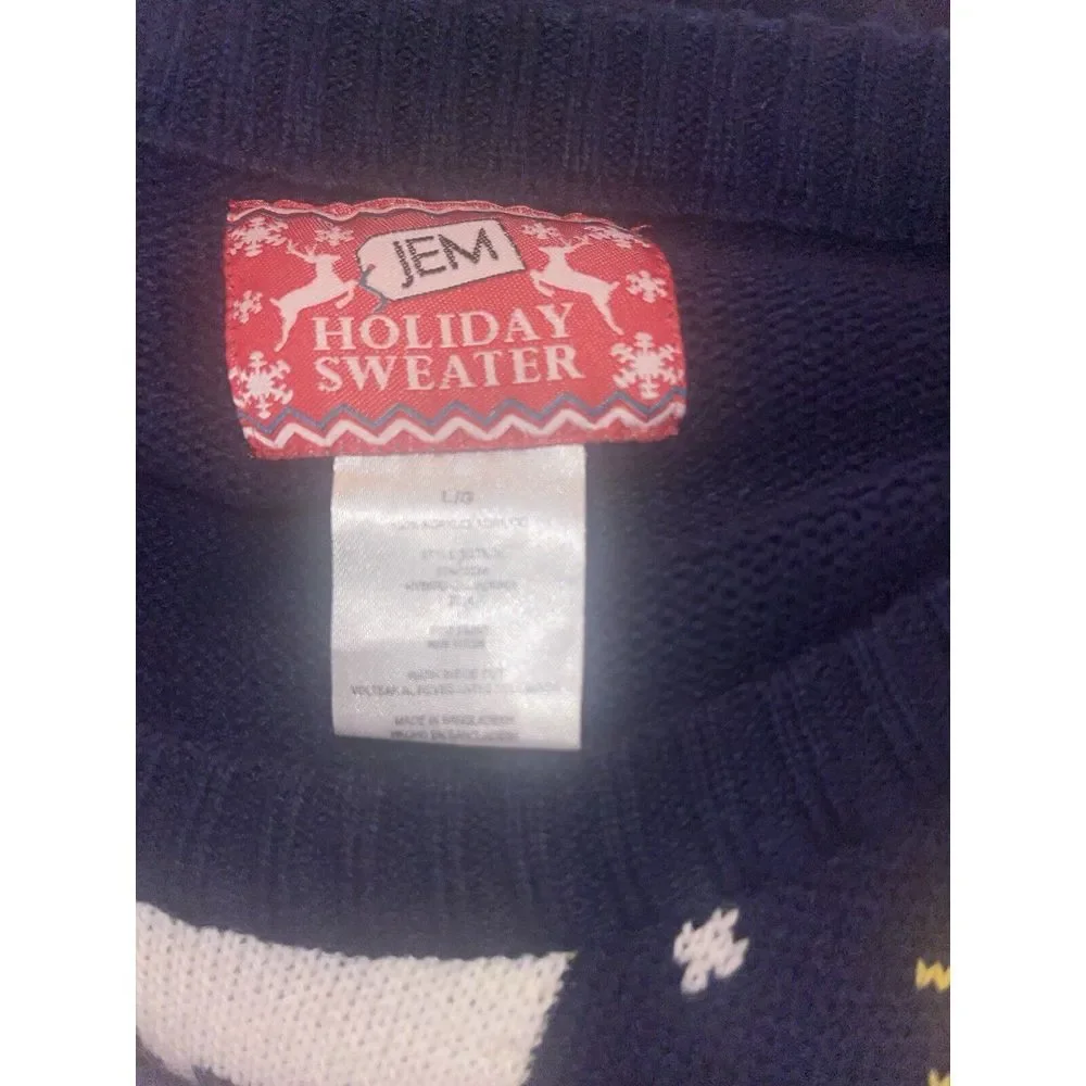 JEM Holiday Sweater Ugly Christmas Sweater Mens Sz L Navy Blue‎